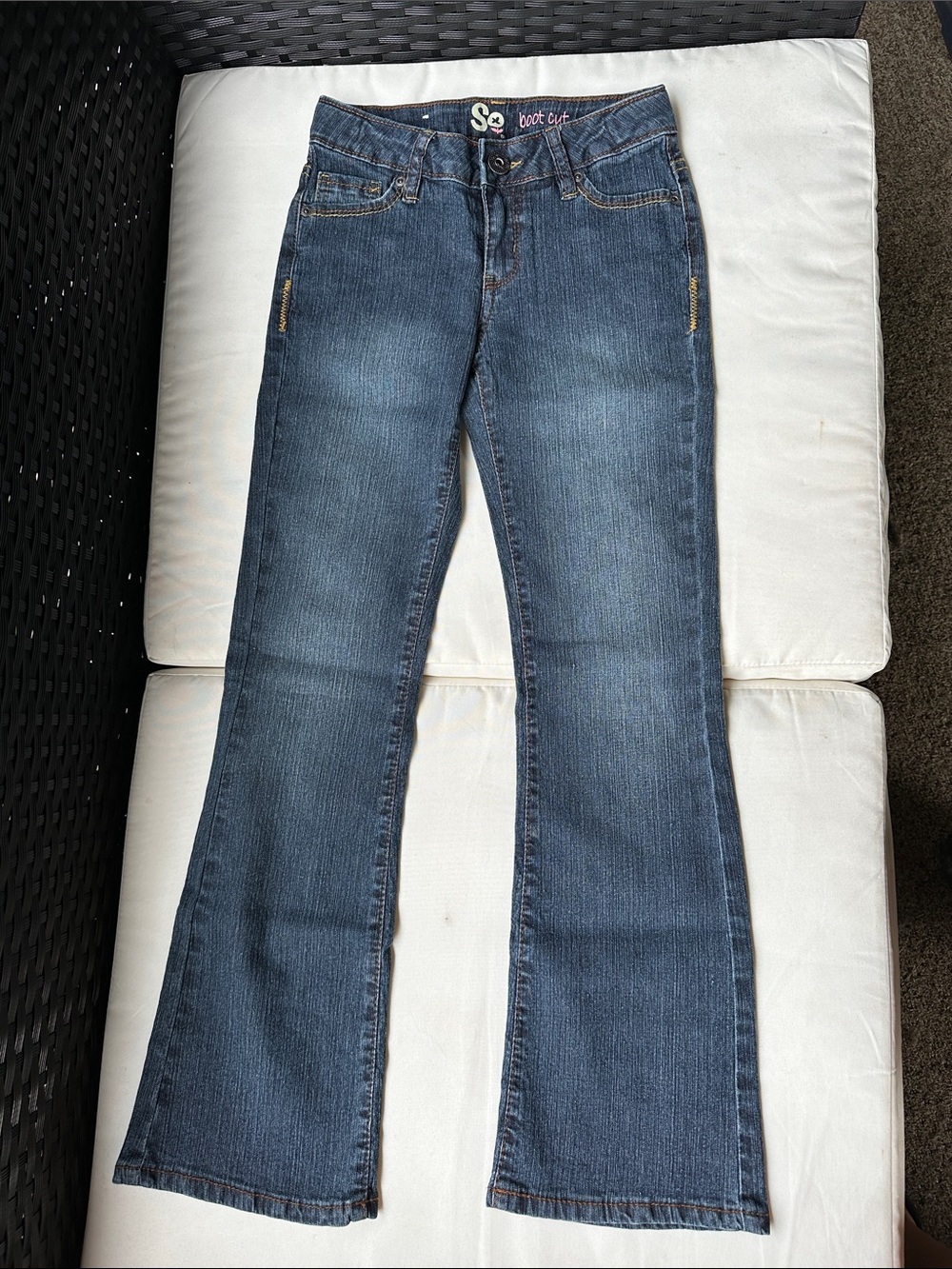 SO Girls Boot Cut Jeans in Medium Blue Wash